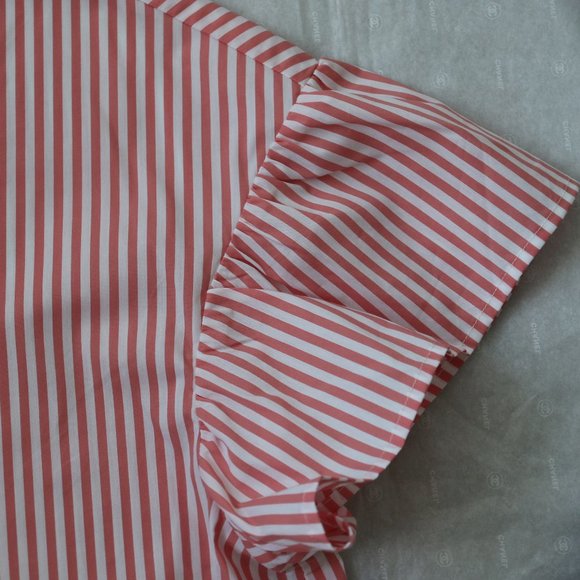 Tommy Hilfiger Blouse XL Top Shirt Flutter Sleeve Pink Striped Cotton New - Picture 2 of 5